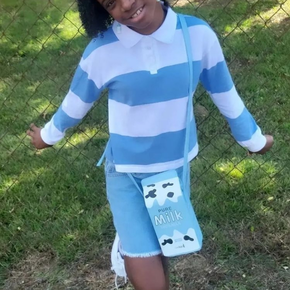Kids strip light blue and white crop top